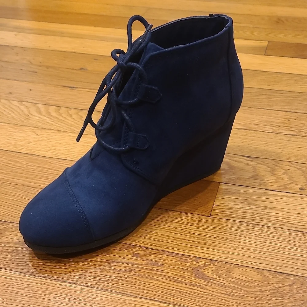 Navy Wedge Ankle Boots Size 8 1/2